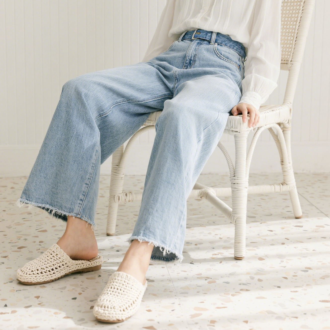 스트레치 슬림 크롭 와이드 레그 플레어 진