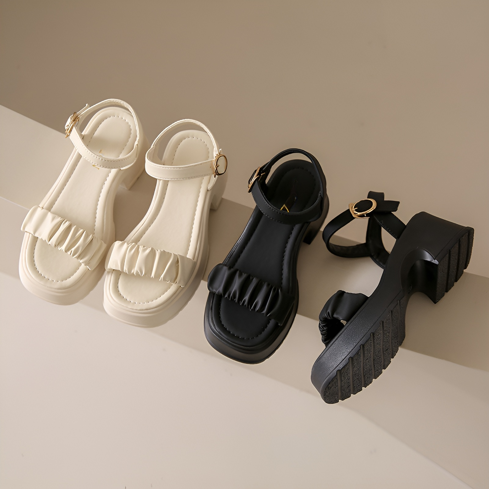  厚底チャンキーヒールサンダル レディース