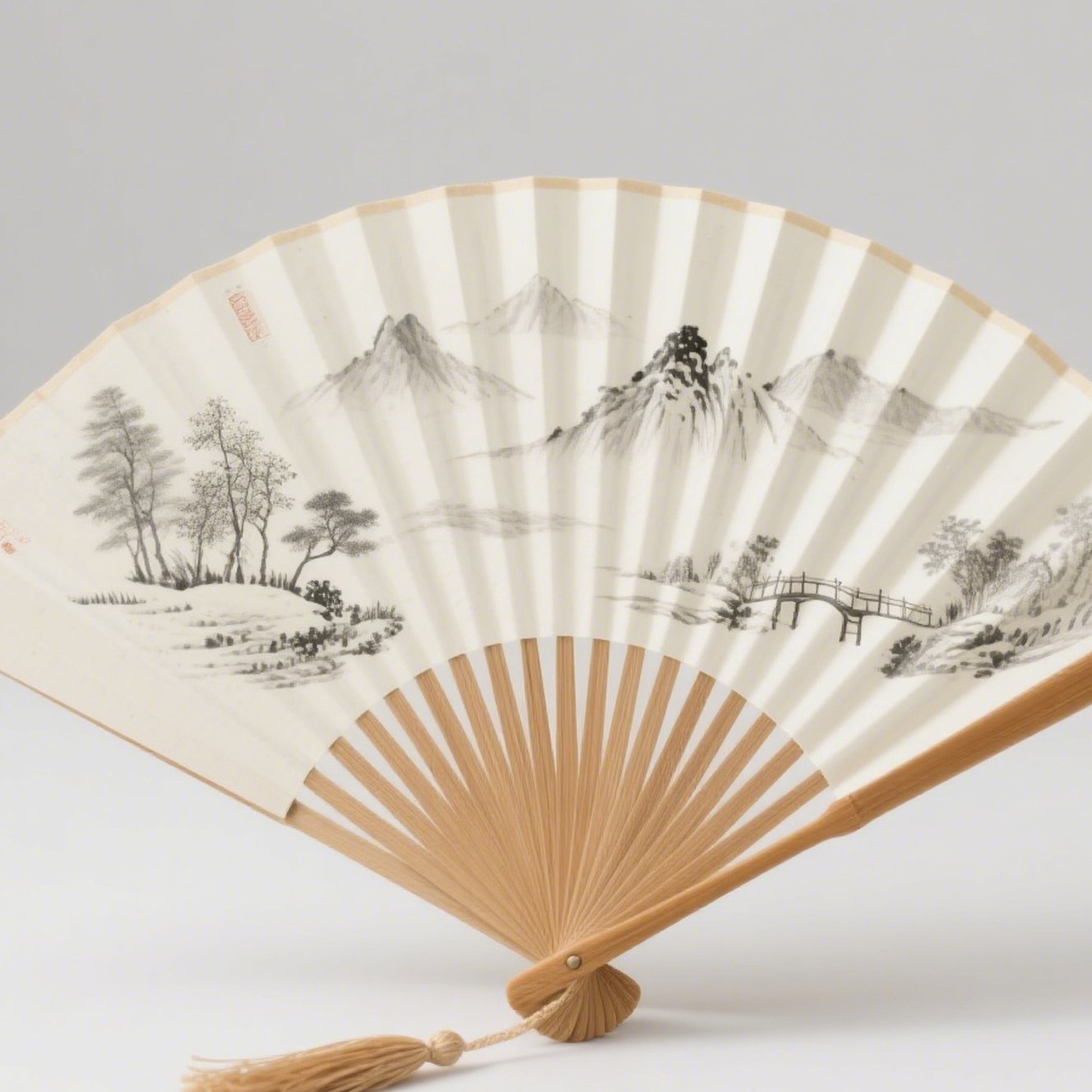 Skládací vějíř s rukojetí z malého červeného santalového dřeva