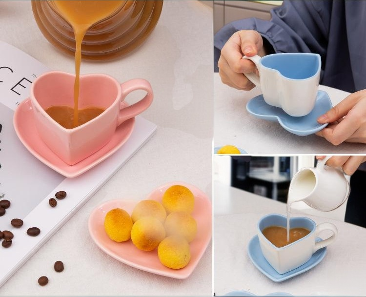 러브 커피잔과 접시 세트 홈 카페 스타일