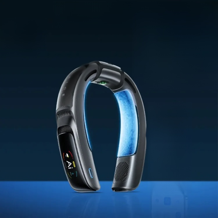 JS geräuschloser USB-Nackenventilator mit digitaler Anzeige für bequeme Nutzung