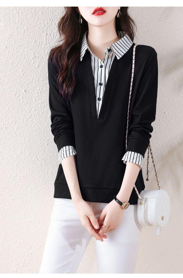 캐주얼한 여성용 가짜 투피스 셔츠 맨투맨