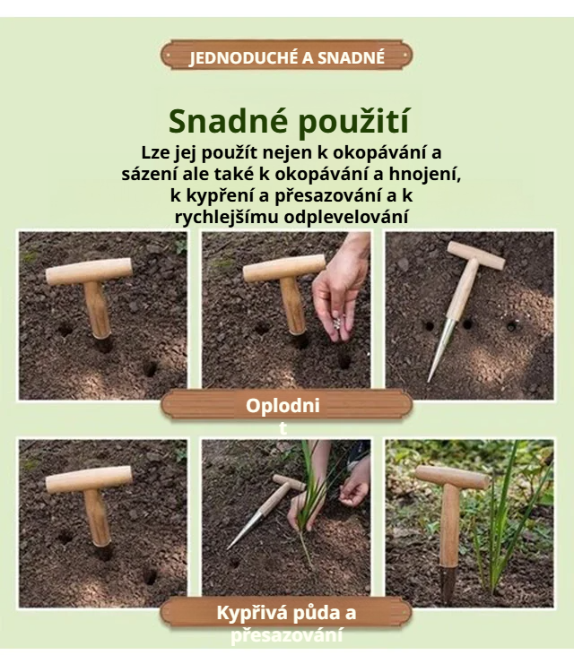 Zahradní sázecí kolík vedle sazenic a cibulek