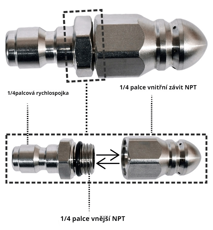 Silná čisticí tryska na potrubí