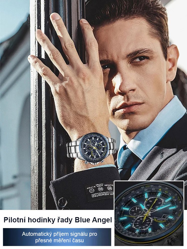 Modrý anděl, tři oči, šest ručiček, solární hodinky s automatickým pohonem.