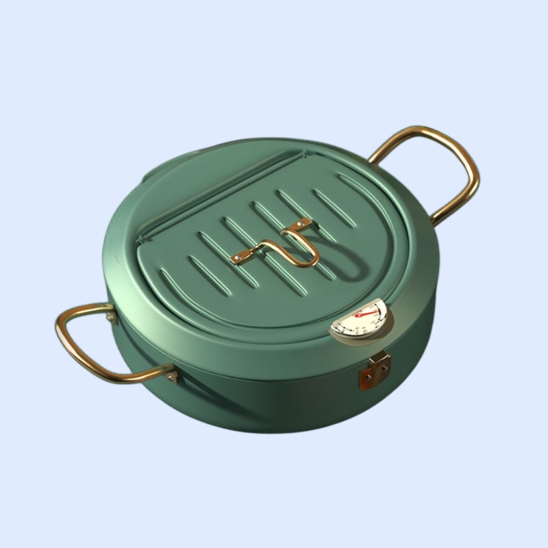 蓋と温度調節機能付きの揚げ物器、温度計付きの日本の天ぷら用小型フライヤー、電磁調理器対応