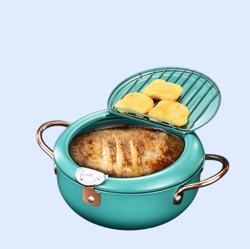 蓋と温度調節機能付きの揚げ物器、温度計付きの日本の天ぷら用小型フライヤー、電磁調理器対応