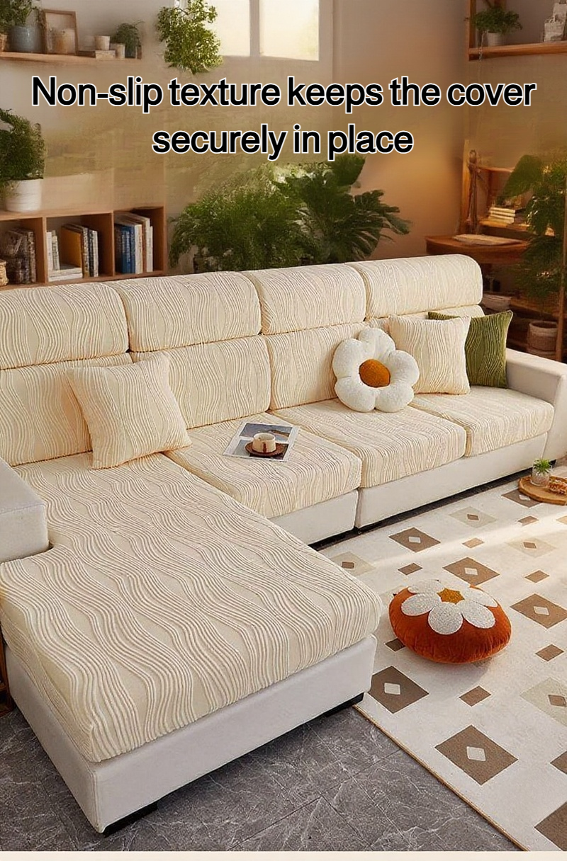 Stretchable sofa slipcover in solid color for living room
