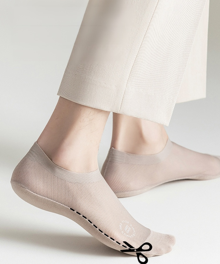 【足のにおい全額返金】メンズ アイス シルク 通気 インビジブル ボートソックス❤️抗菌/消臭/滑り止め