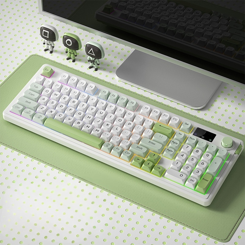 ثلجي أخضر 【ثلاثي الأنماط متصل سلكيًا + لاسلكي 2.4ج + بلوتوث】 إضاءة RGB】