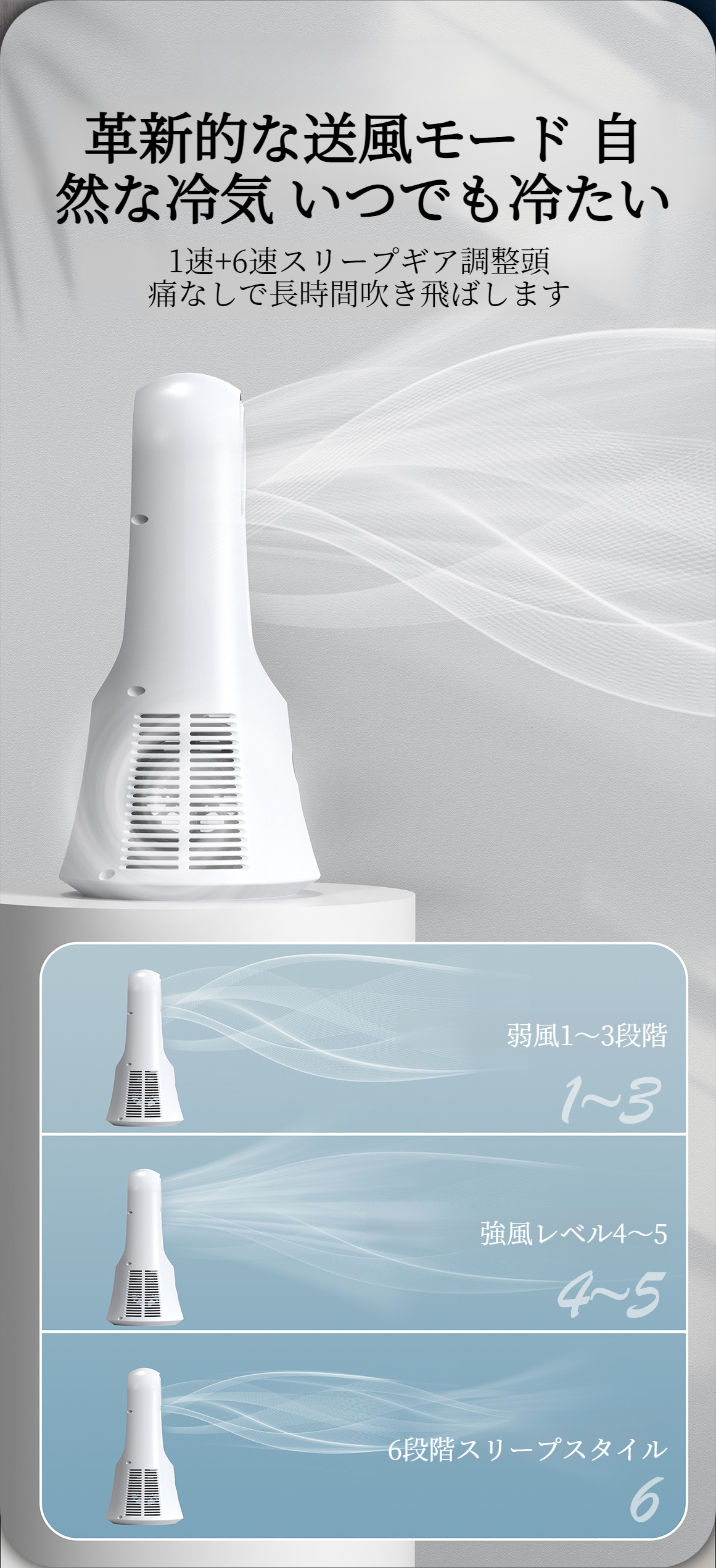 静音設計携帯扇風機の操作パネル