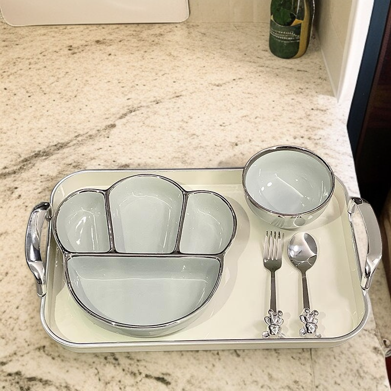 Ceramic compartmentalized dinner plate for adults to lose weight, cute dish plate for one person to 