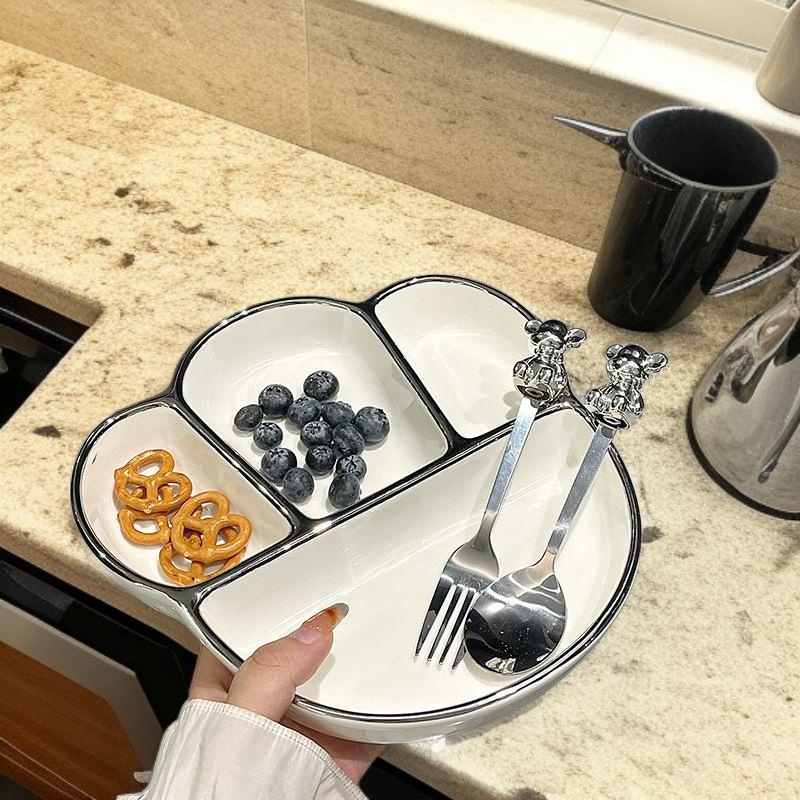 Ceramic compartmentalized dinner plate for adults to lose weight, cute dish plate for one person to 
