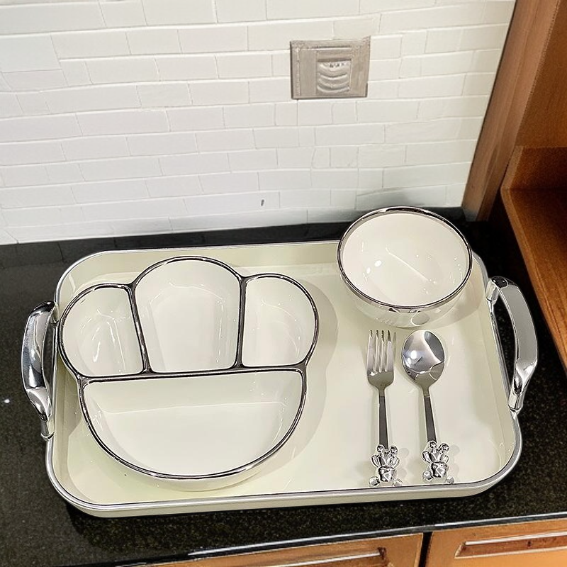 Ceramic compartmentalized dinner plate for adults to lose weight, cute dish plate for one person to 