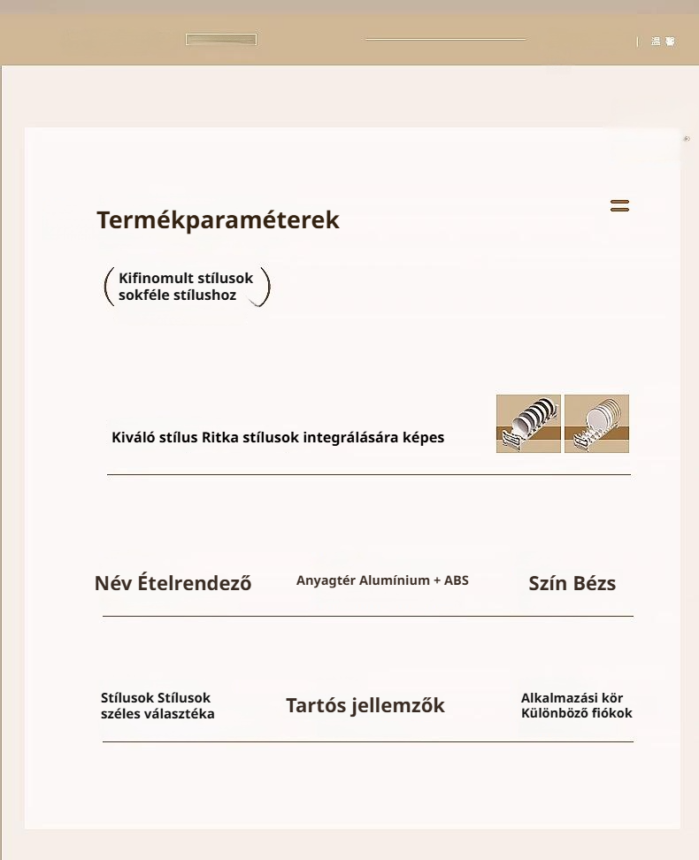 Konyhai szervező fiókba tányérok és evőeszközök számára