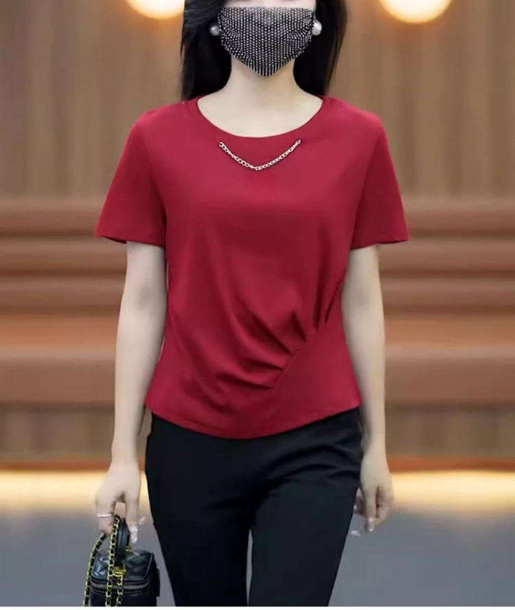 여성 라운드 넥 반팔 티셔츠