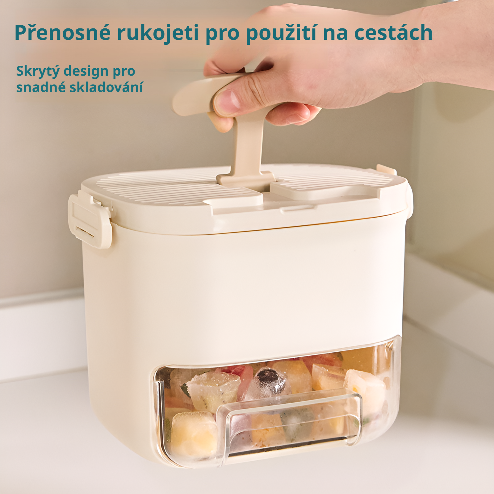 Plastová forma na led s lisovacím uzávěrem