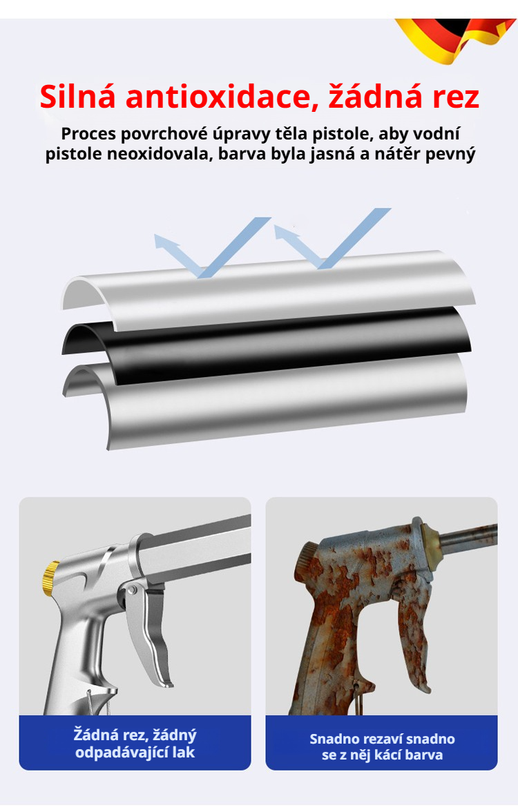 Silný proud vody z měděné trysky