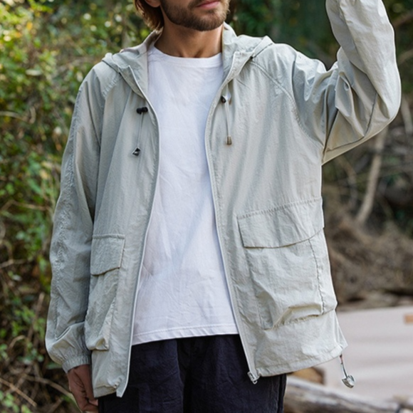 カップル日焼け止め作業服フード付きパンチングジャケット 軽量長袖スキンスーツ スポーツアウトドア夏の日焼け止め夏のアウトドア用品