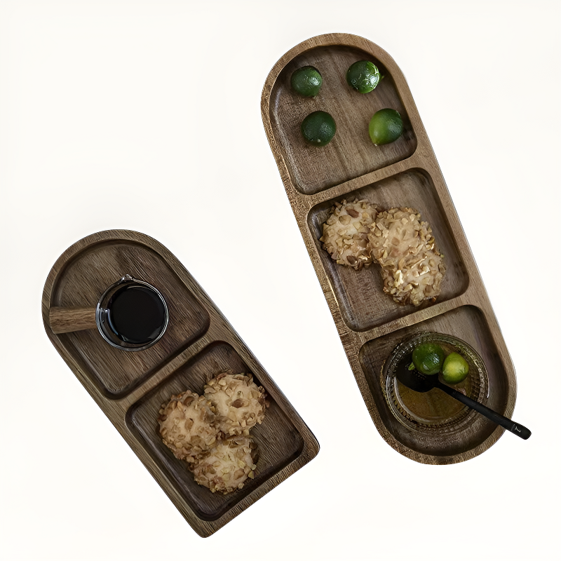 가정용 일본식 나무 타원형 빈티지 칸막이 접시