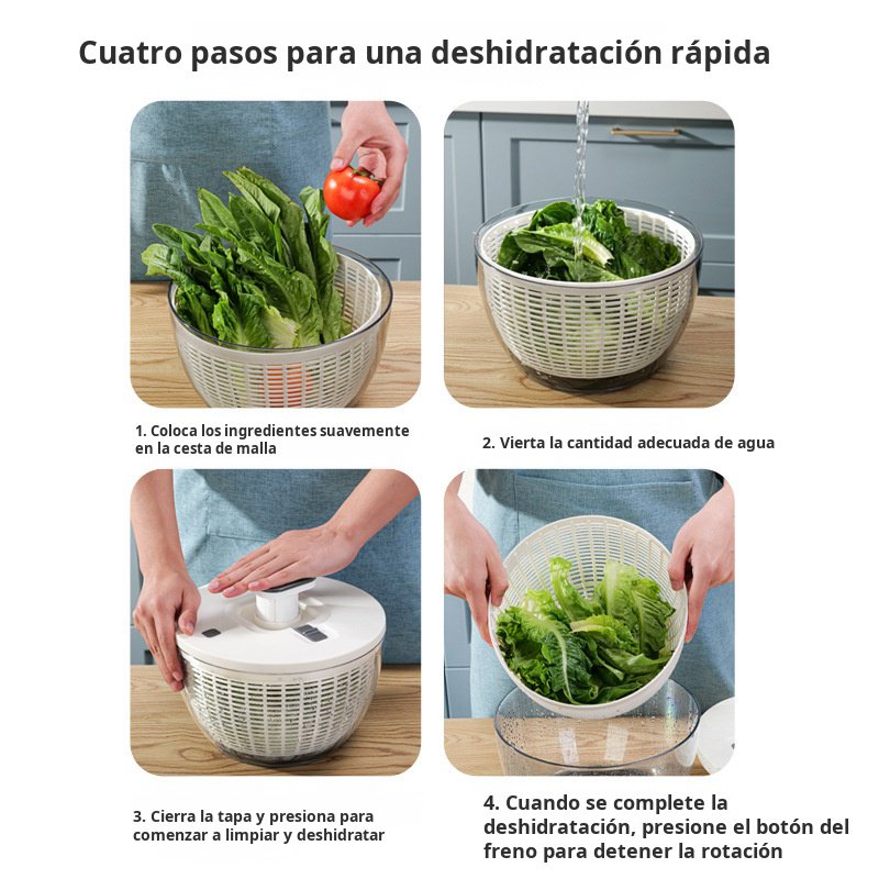 Hilandero Manual de verduras tipo empuje, cesta de drenaje de comida para ensalada de frutas, deshid