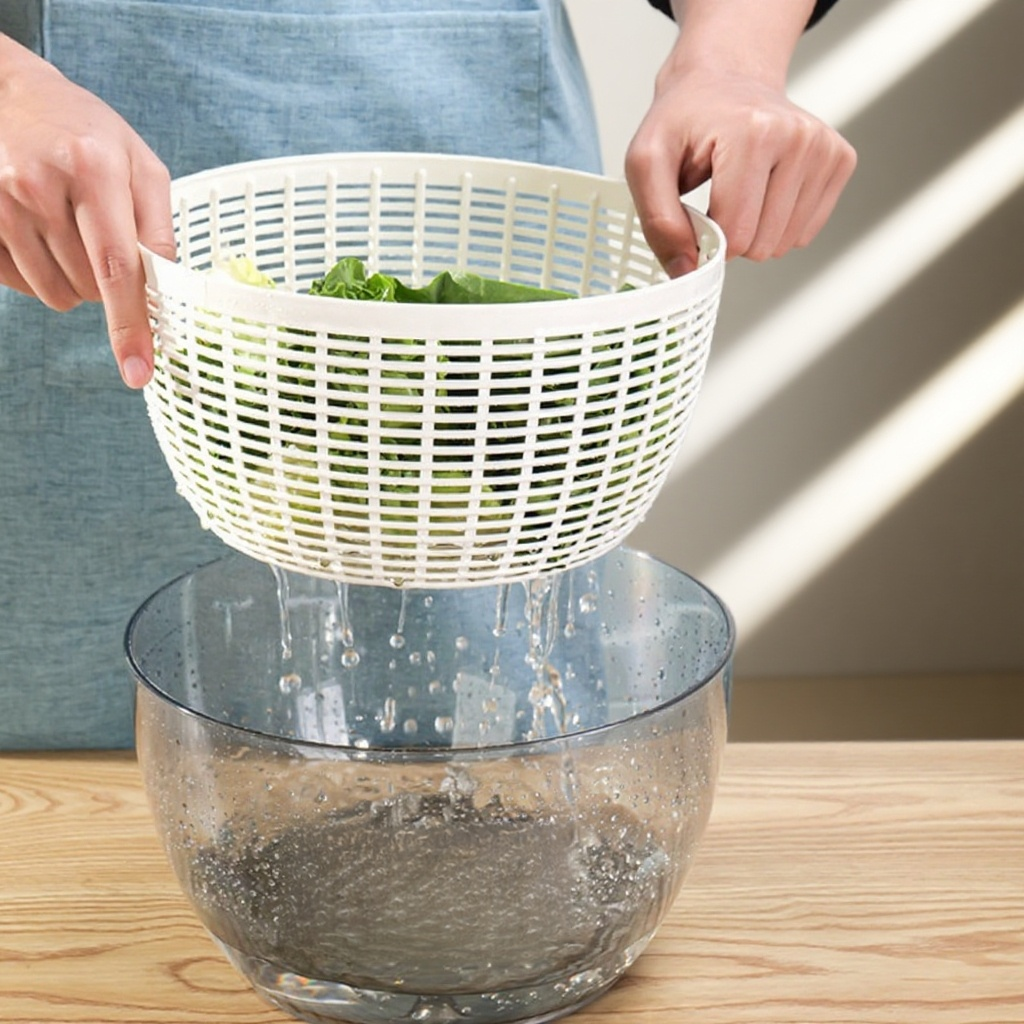 Hilandero Manual de verduras tipo empuje, cesta de drenaje de comida para ensalada de frutas, deshid