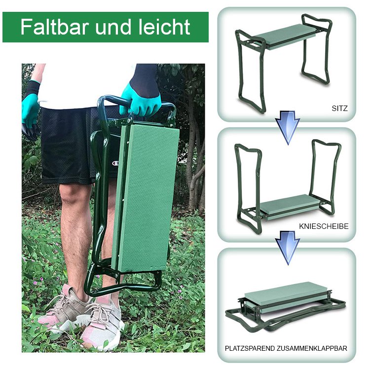 [Taillen- und Knieschutz] Zwei-in-Eins faltbarer Hocker für Gartenarbeit und Knien