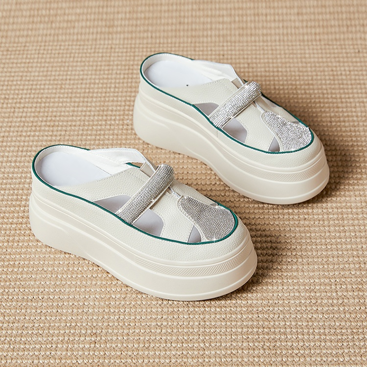 컷아웃 라인스톤 바오터우 하프 슬리퍼