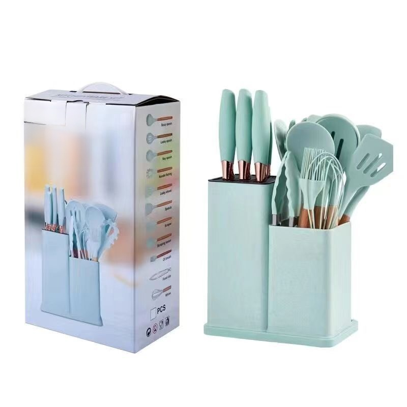 HochtemperaturSilikongeschirr 19teiliges Set AufbewahrungsSets Kochlöffel Spatel Messer Schere Antih