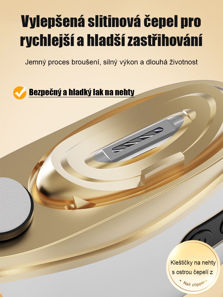 Elektrický pilník na nehty s tichým provozem, který je šetrný k rukám.