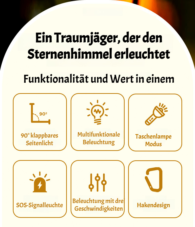 Multifunktions-Taschenlampe mit Sterneneffekt in der Nacht