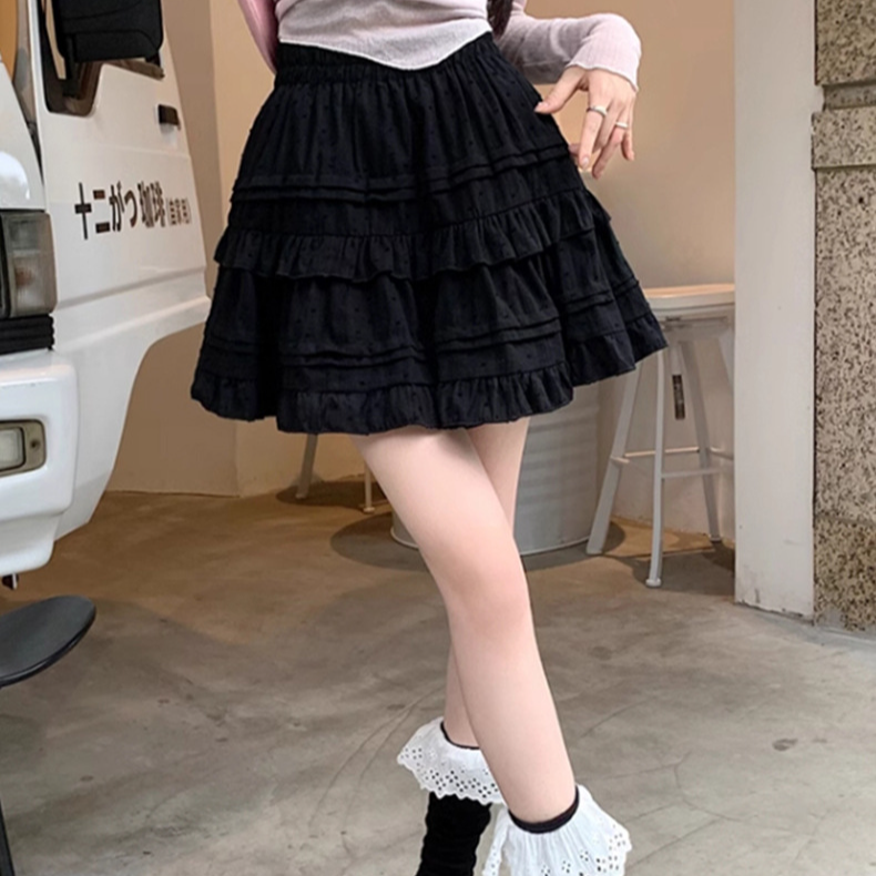 小さな女の子のための白いフリルスカート コットンラインスカート ケーキスカート ふんわりスカート ハーフスカート レディース