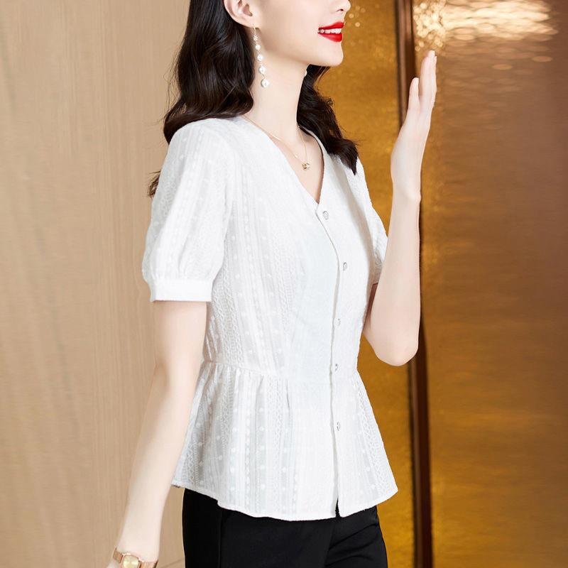 여름 신상 패셔너블하게 배를 가리는 중년 엄마 허리띠를 줄여 날씬해 보이는 블라우스녀