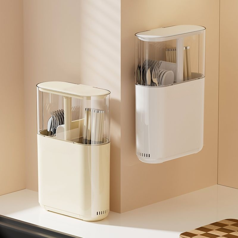 壁掛筷子收納盒家用廚房免打孔帶蓋防塵筷筒可升降