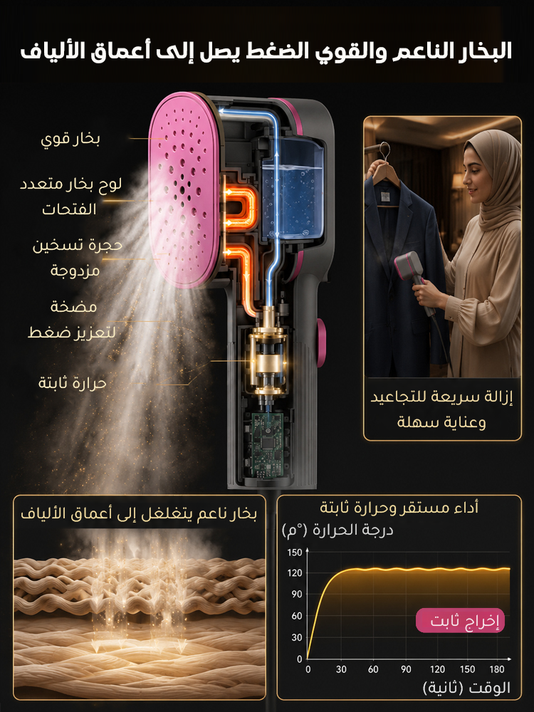 مكواة بخار يدوية منزلية بـ7 مستويات حرارة (إزالة التجاعيد خلال ثانية واحدة)