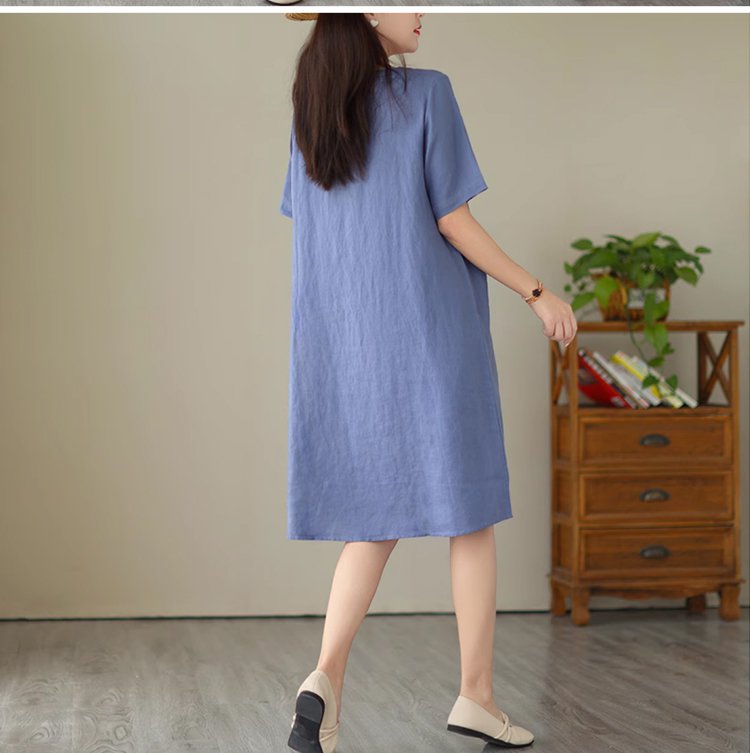 軽やかな着心地の綿麻無地ワンピース