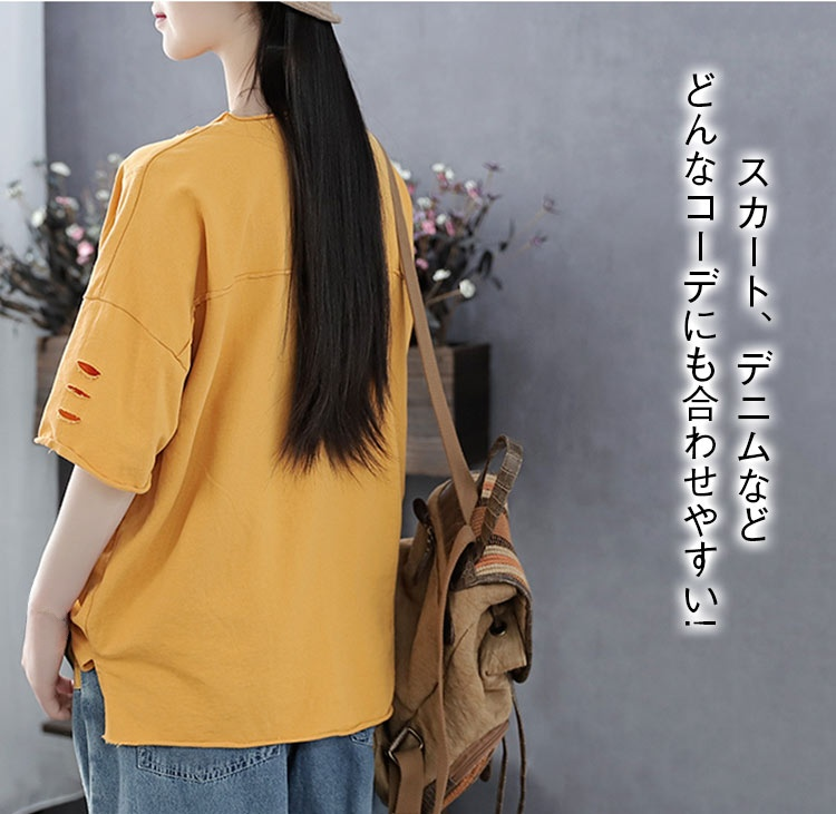 女性用ラウンド襟Tシャツのディテール