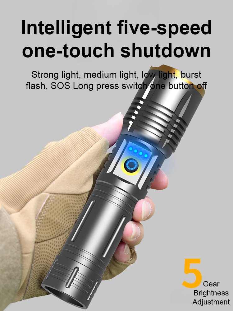 [200㎡Large Flood Aperture] Telescopic Focus High-Light Aluminum Alloy Flashlight