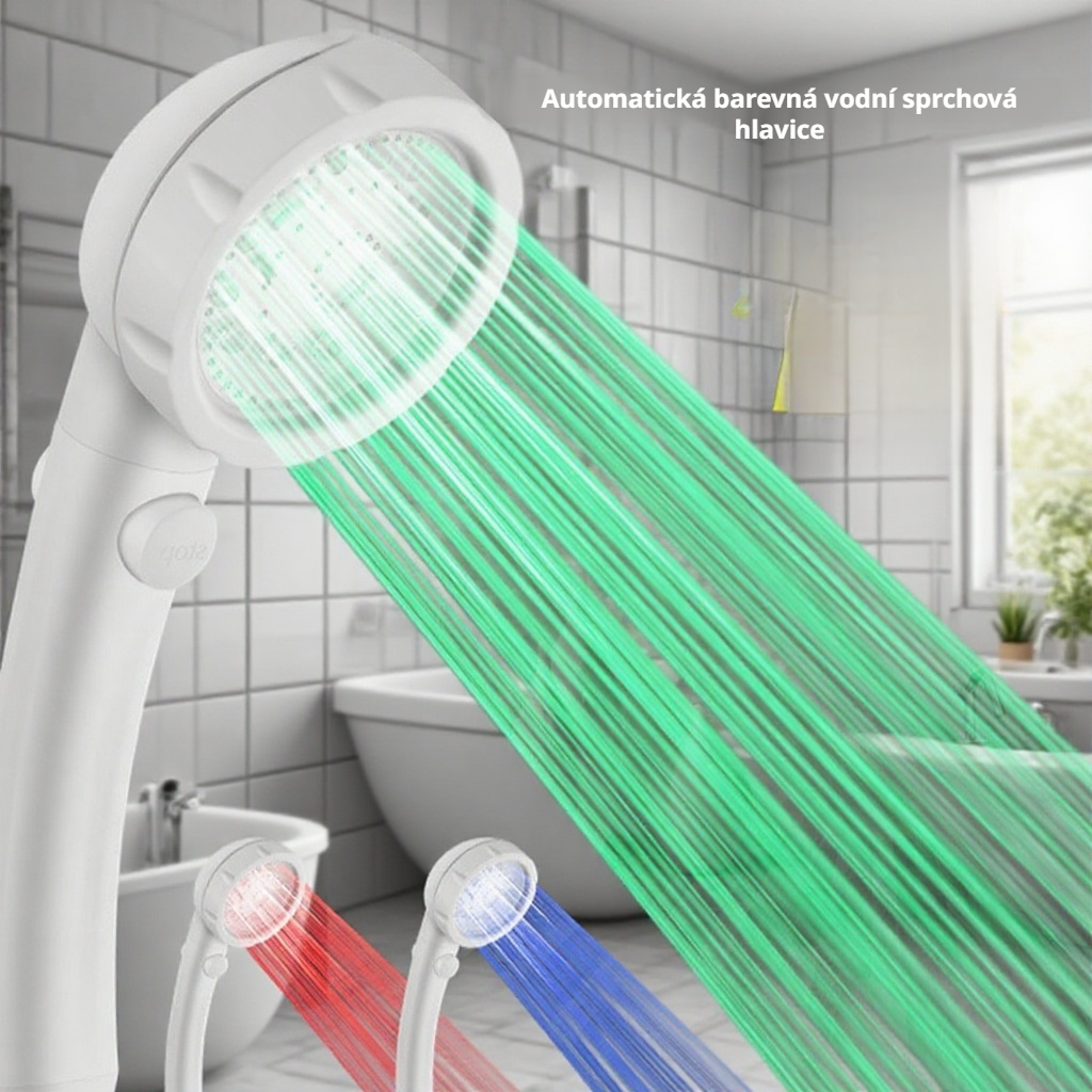 LED sprchová hlavice s vypínačem a funkcí zastavení vody