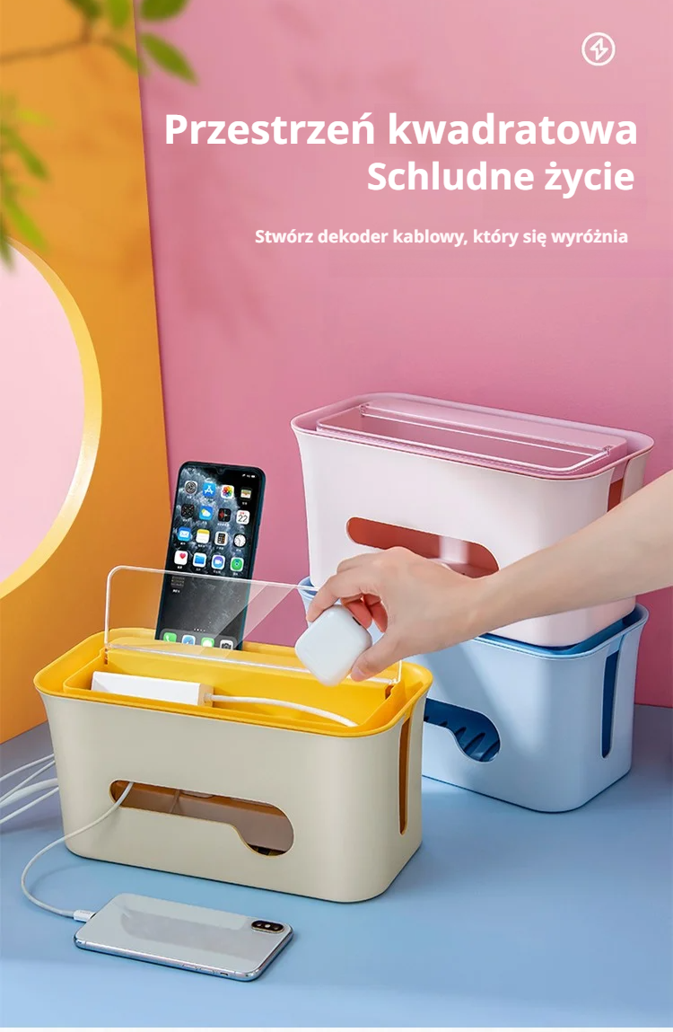 Wielofunkcyjna skrzynka do przechowywania kabli i gniazd