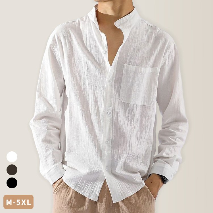 メンズゆったりリネンコットンシャツ