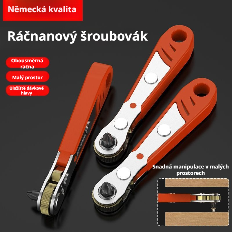 Oboustranná sada ráčnových klíčů s většími ozubenými koly, protiskluzovou rukojetí a malou mezerou