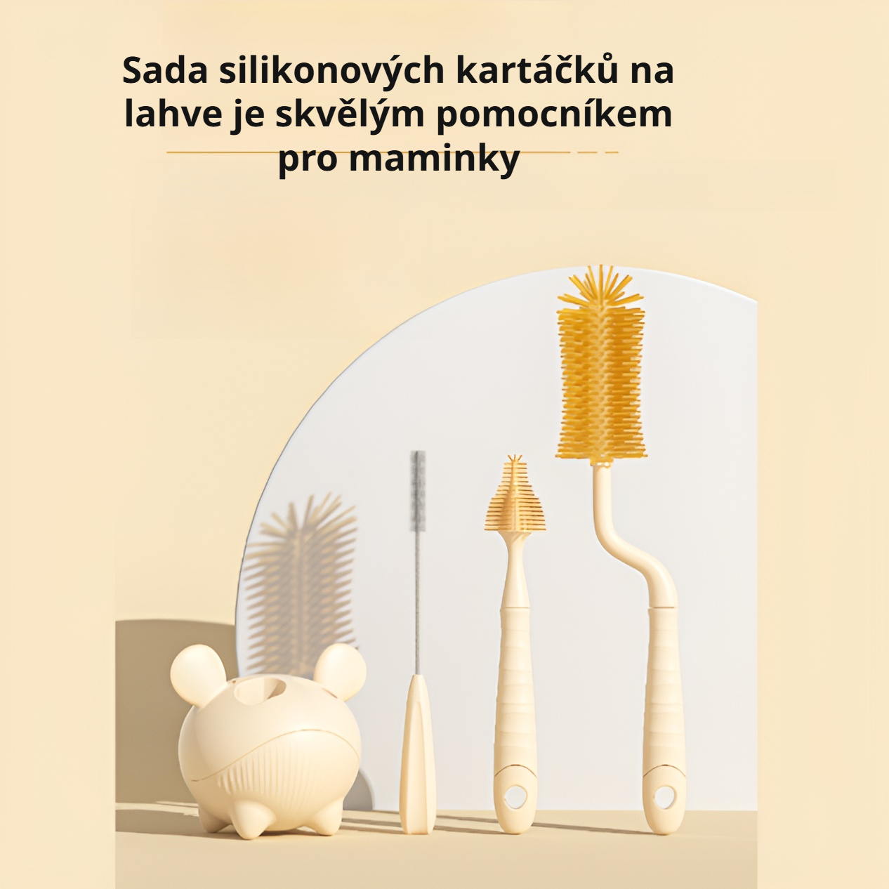 Čtyřdílná sada kartáčků na láhve z nano stříbra a silikonu