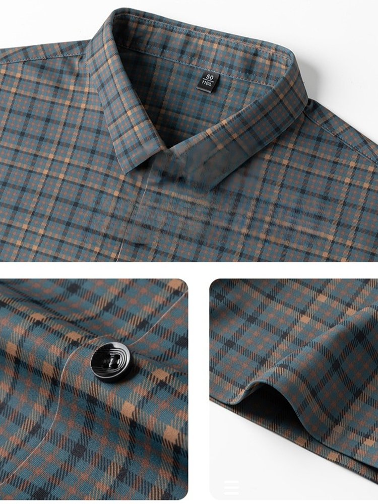 チェック柄長袖カジュアルシャツ メンズ