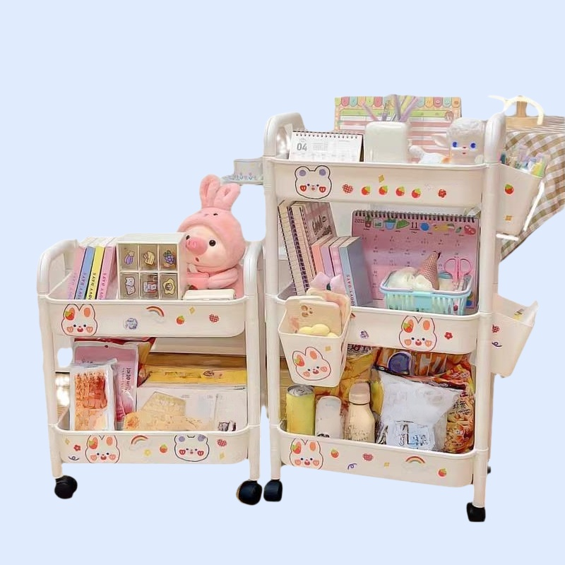 移動式ベッドサイドクリーム風多層ワゴン