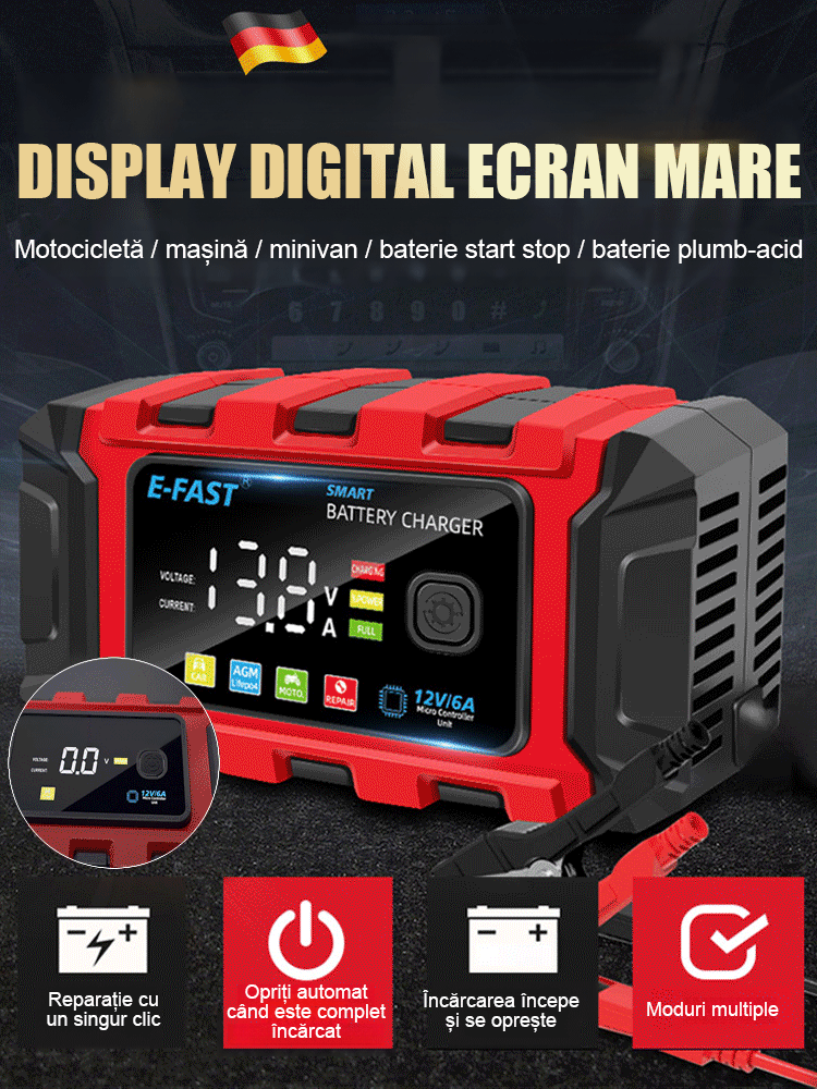 Încărcător rapid cu impulsuri pentru baterii auto