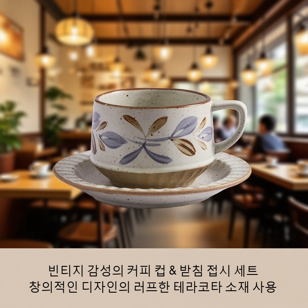 창의적인 레트로 커피 컵과 접시 세트