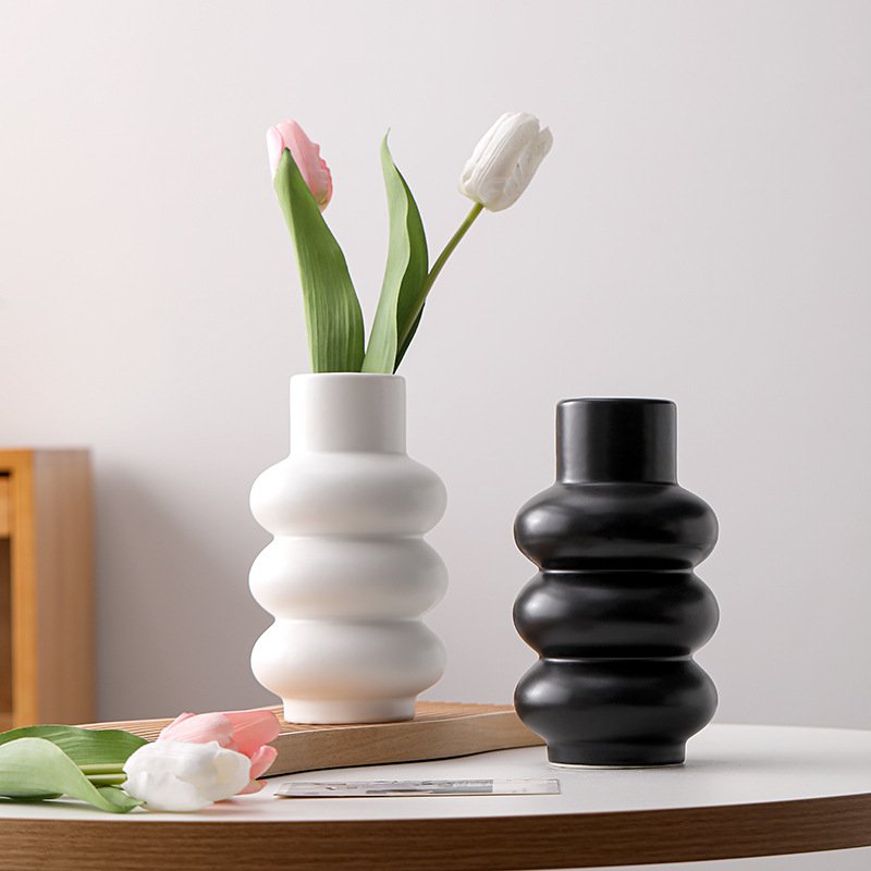 แจกันเซรามิค ของตกแต่งน่ารัก นุ่มนิ่ม ดอกไม้แห้ง ของตกแต่งไฮโดรโปนิกส์ โฮมสเตย์ กระถางดอกไม้สีแดง