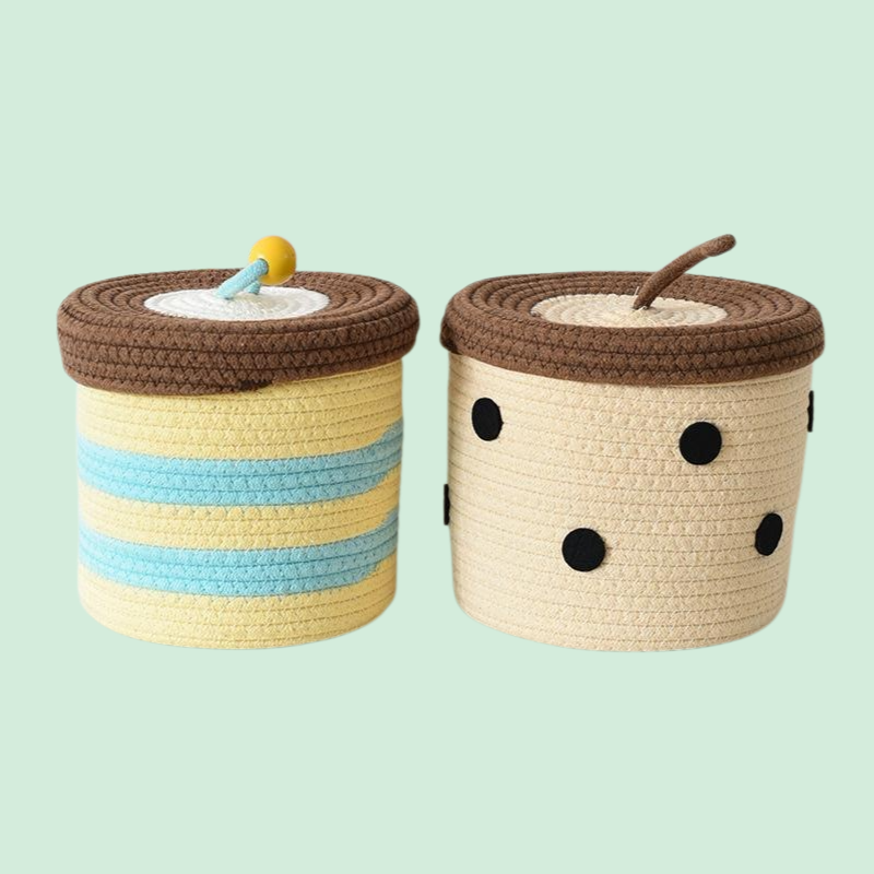 면 로프 뚜껑이 있는 잡화 수납 바구니, 가정용 침실 바구니