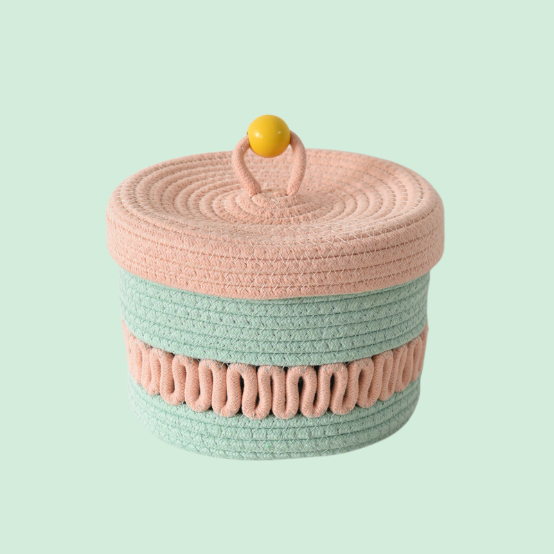 면 로프 뚜껑이 있는 잡화 수납 바구니, 가정용 침실 바구니